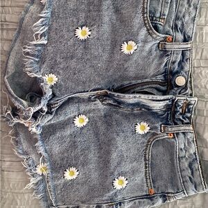 Denim Shorts with Daisy Embroidery